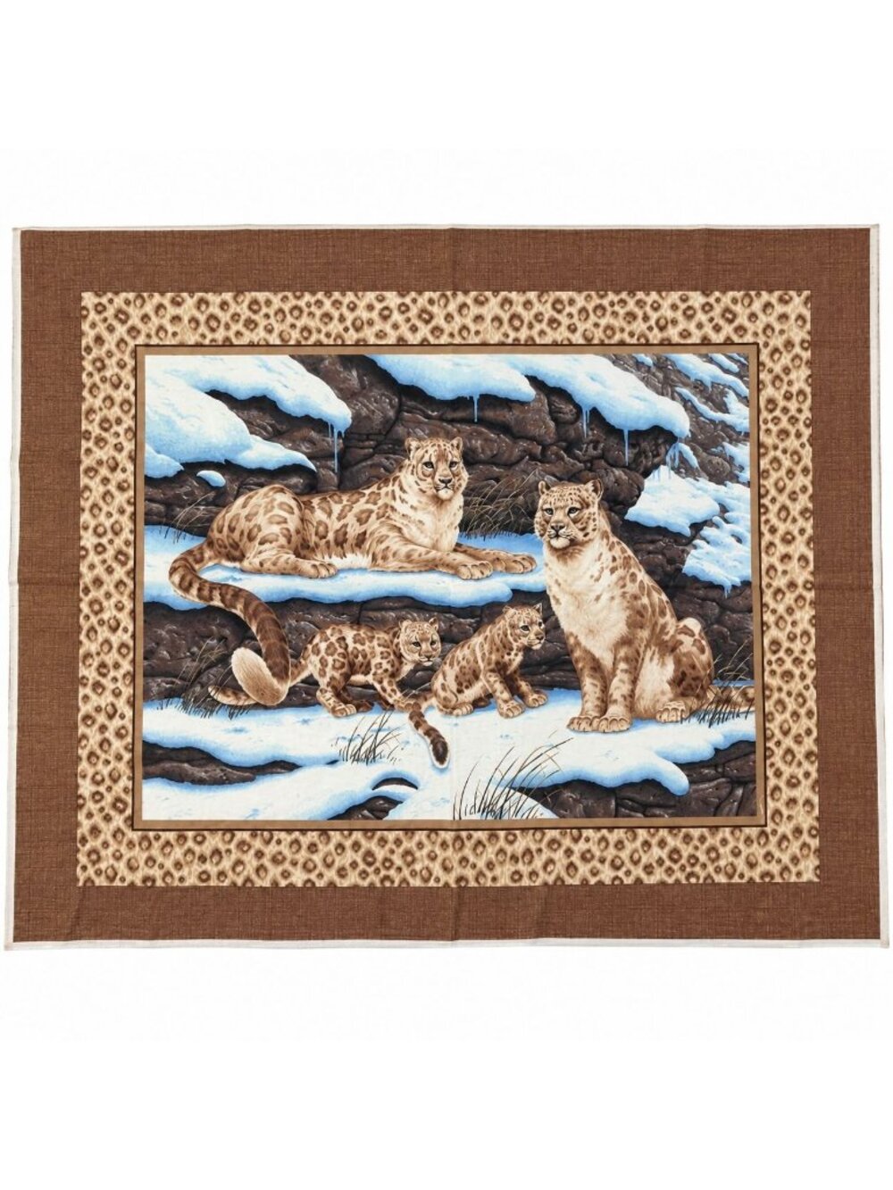 Vintage Cranston VIP Snow Leopard Fabric Panel 34x44 Cheetah Pride Family Wildli